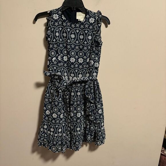 Kate Spade Shore Thing Eyelet Wrap Dress Rich Navy Blue Fresh White Size 00 - Picture 3 of 10